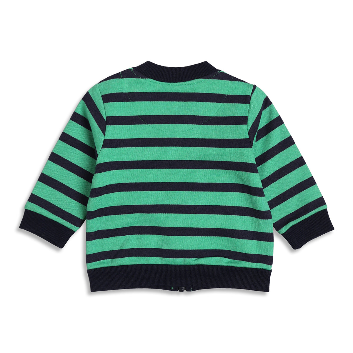 Baby Boys Green & Navy Striped Cotton Sweatshirt for Casual Wear
