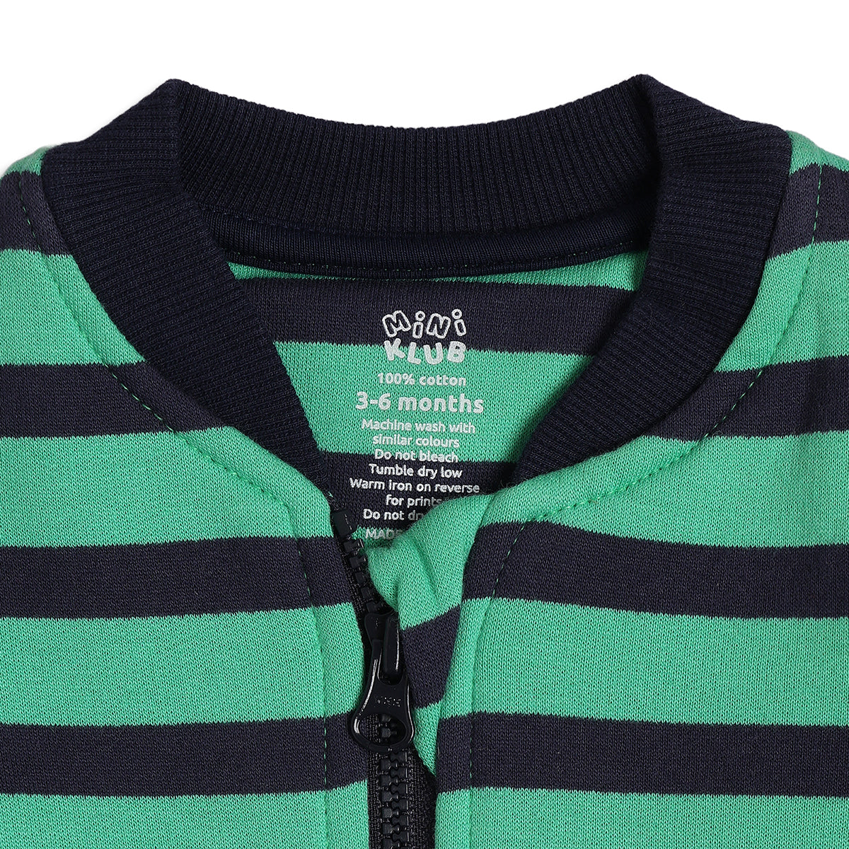 Baby Boys Green & Navy Striped Cotton Sweatshirt for Casual Wear