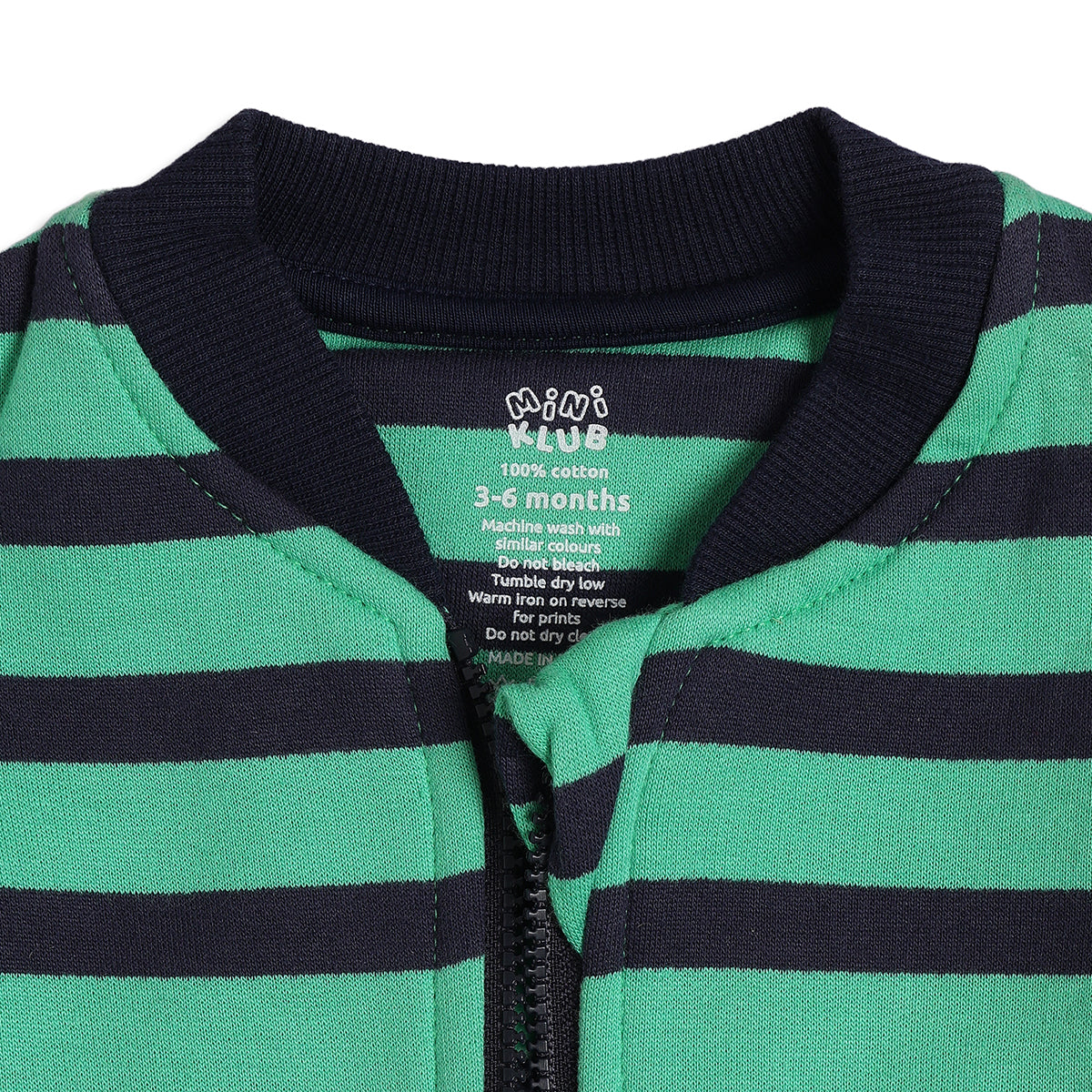 Baby Boys Green & Navy Striped Cotton Sweatshirt for Casual Wear