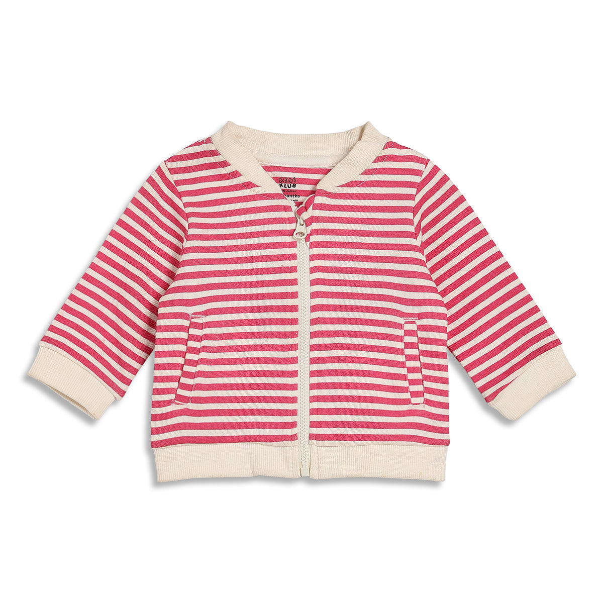 Baby Girls Pink and White Striped Cotton Sweatshirt Regular Fit Casual Kids Jacket