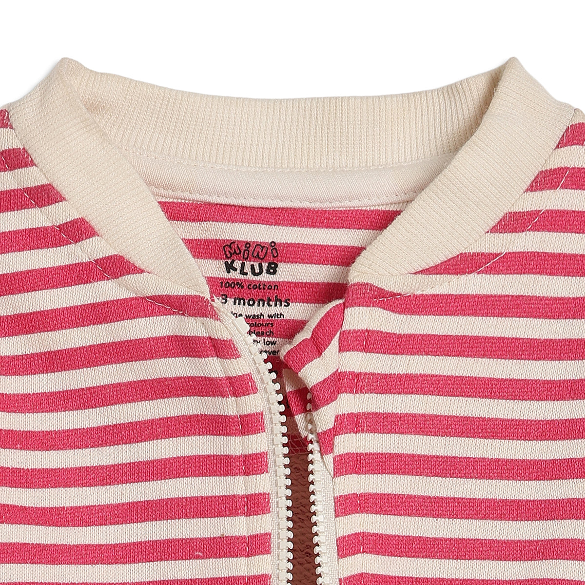 Baby Girls Pink and White Striped Cotton Sweatshirt Regular Fit Casual Kids Jacket