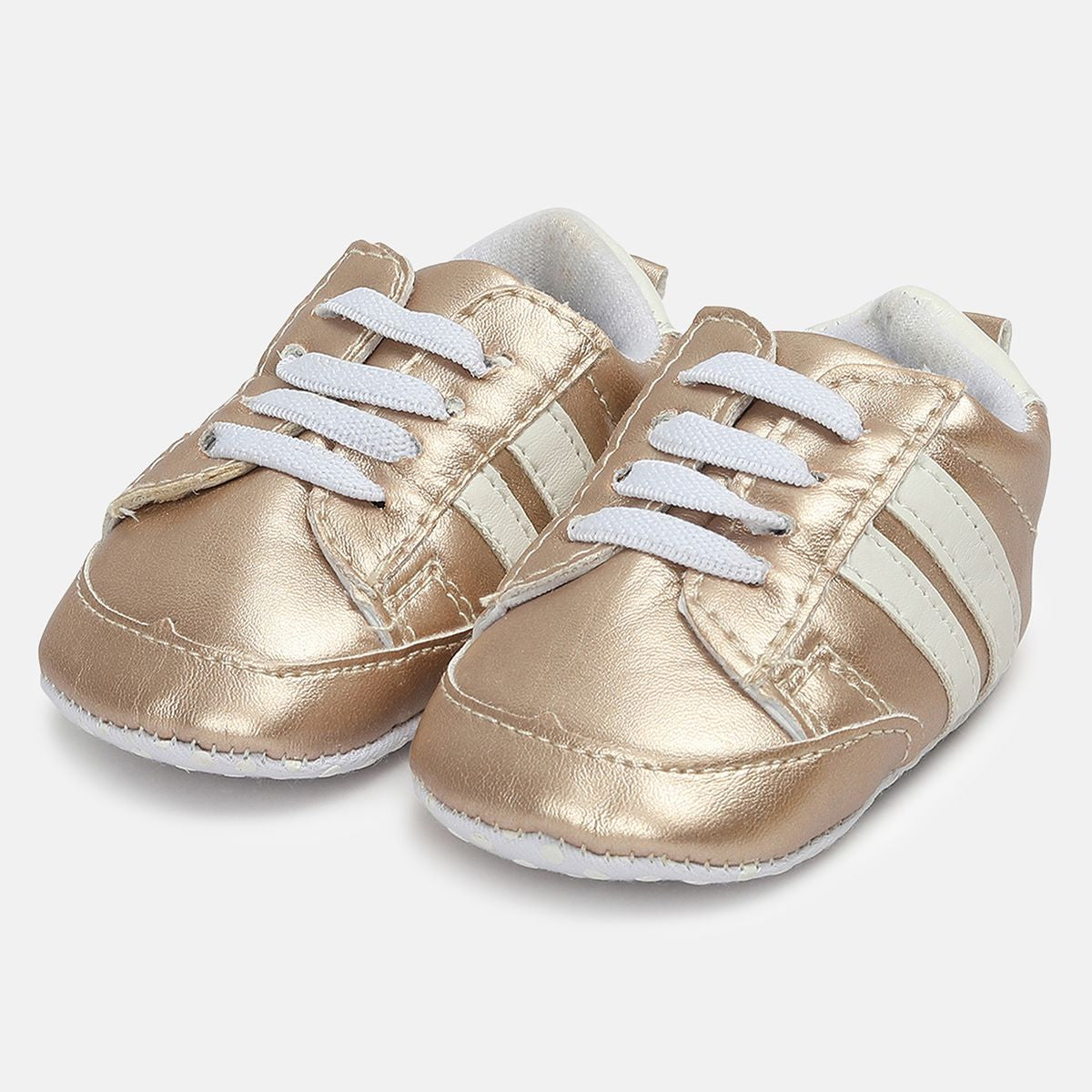 Girls Gold Metallic Lace-Up Prewalker Shoes