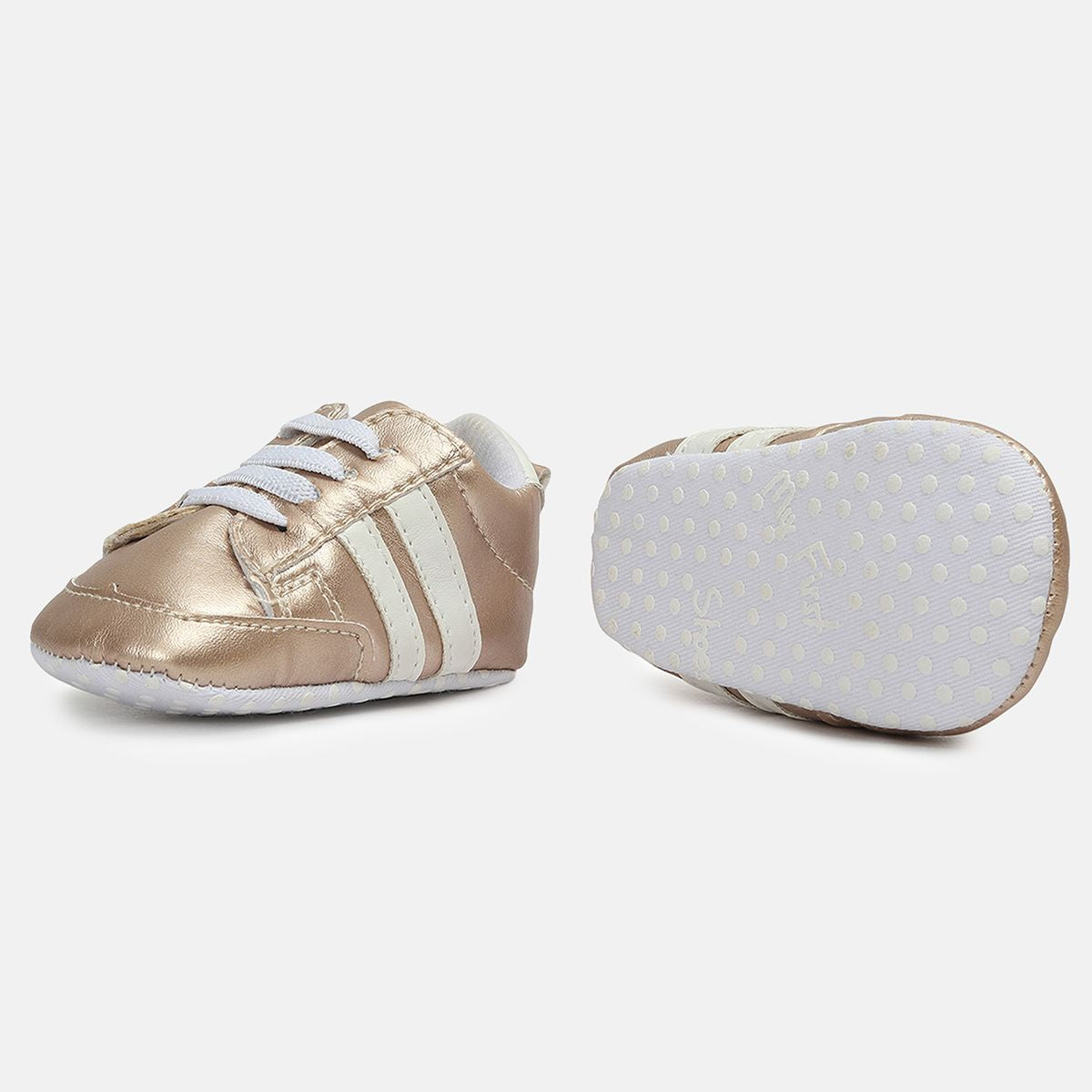 Girls Gold Metallic Lace-Up Prewalker Shoes