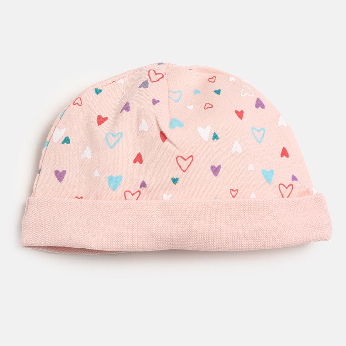 Baby Girls Pink Heart Printed Cotton Clothing Set with Cap for Daily Wear
