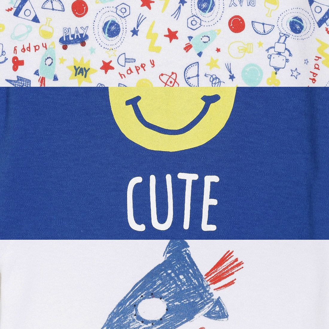 Baby Boys Blue & White Printed Cotton Bodysuit Pack of 3 for Daily Wear
