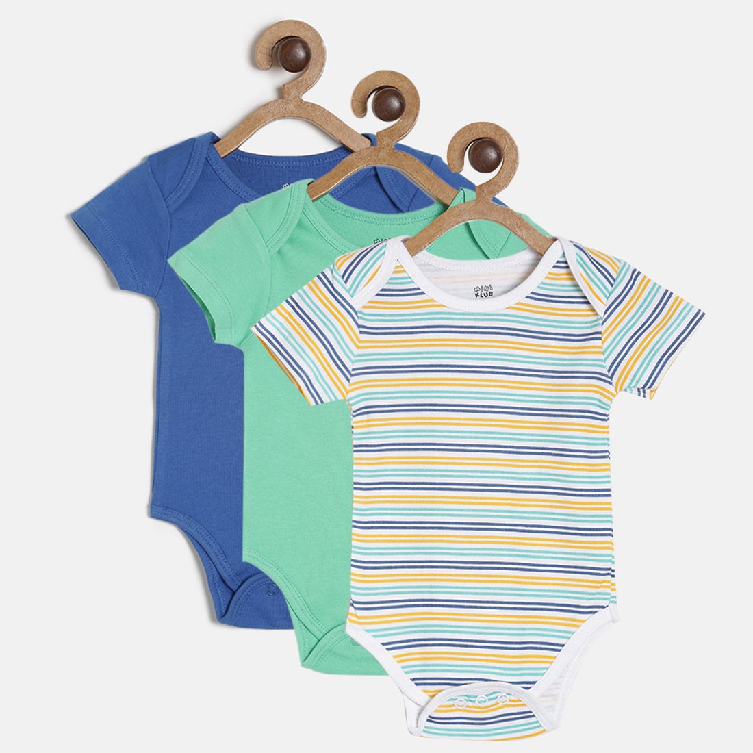 Baby Boys White, Yellow & Blue Striped Cotton Bodysuit for Daily Wear