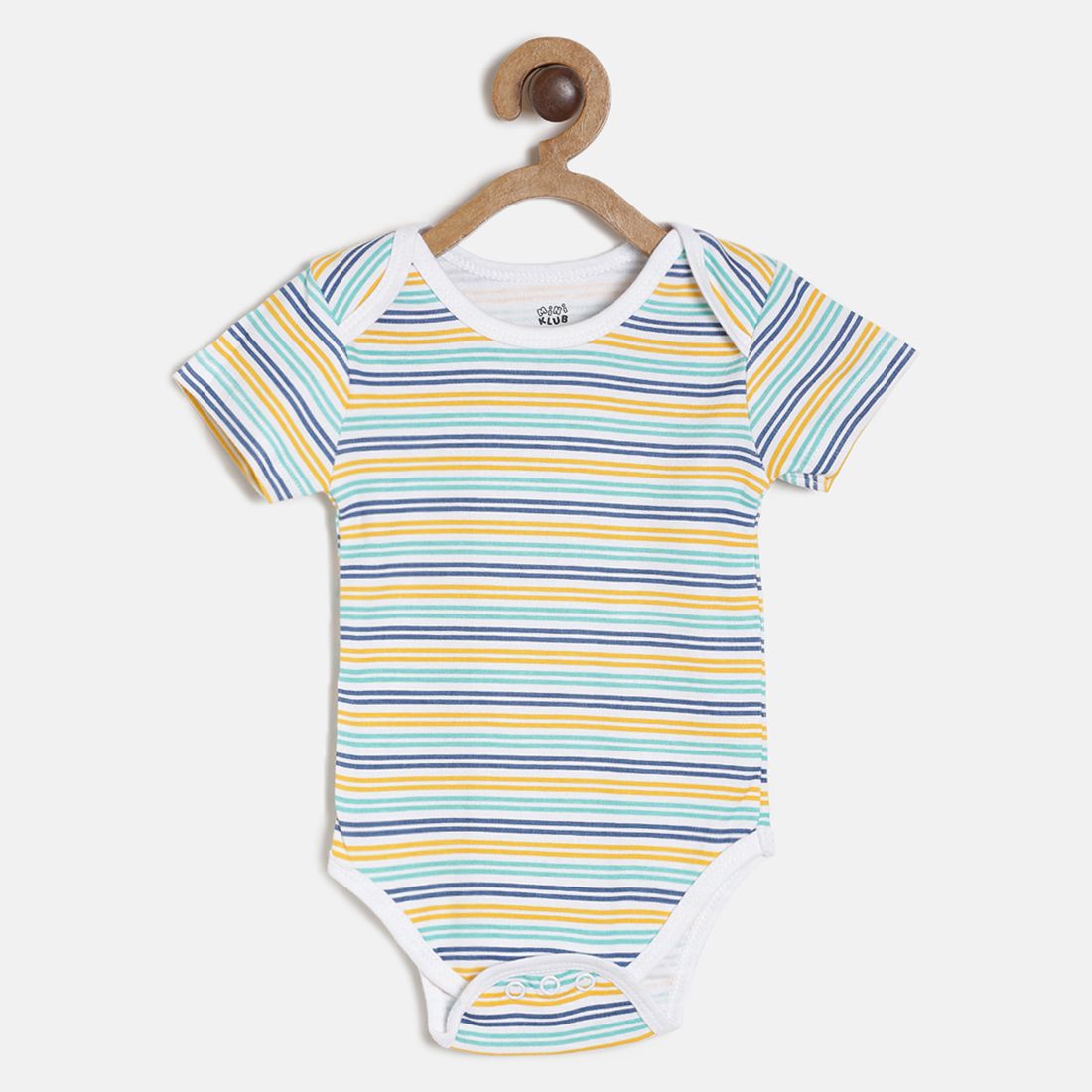 Baby Boys White, Yellow & Blue Striped Cotton Bodysuit for Daily Wear