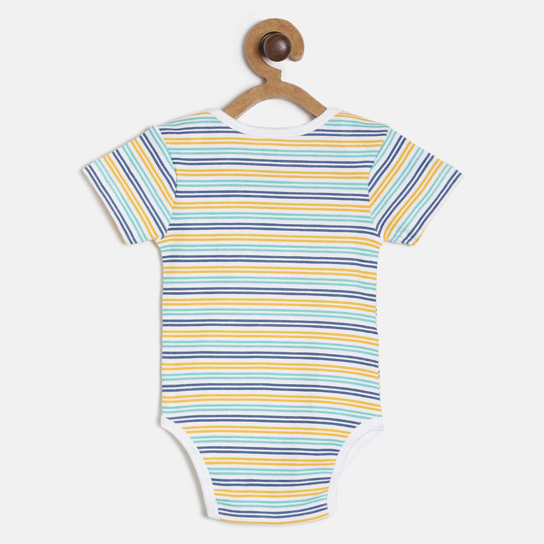 Baby Boys White, Yellow & Blue Striped Cotton Bodysuit for Daily Wear