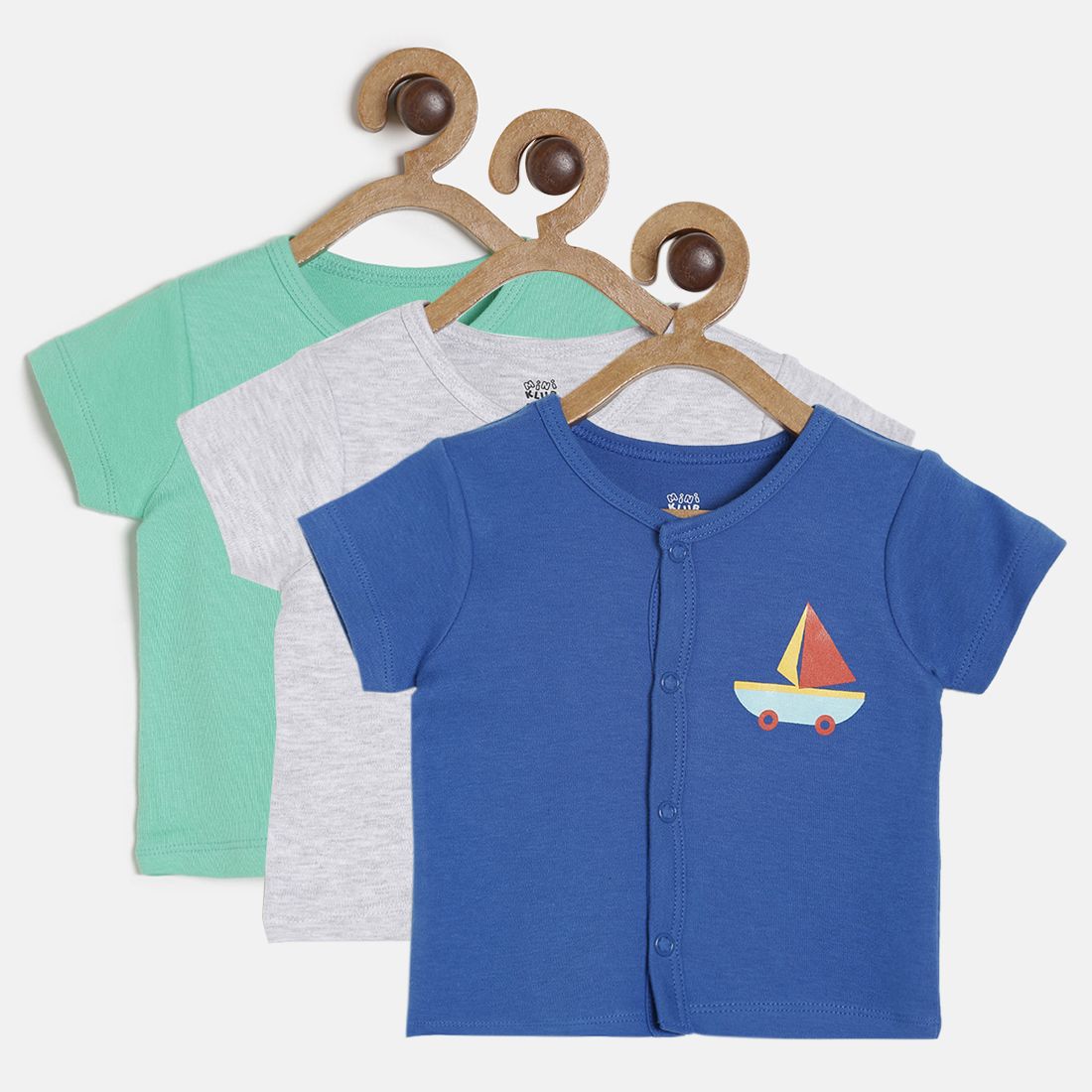Baby Boys Blue, Green & Grey Cotton T-Shirt Pack of 3 for Daily Wear