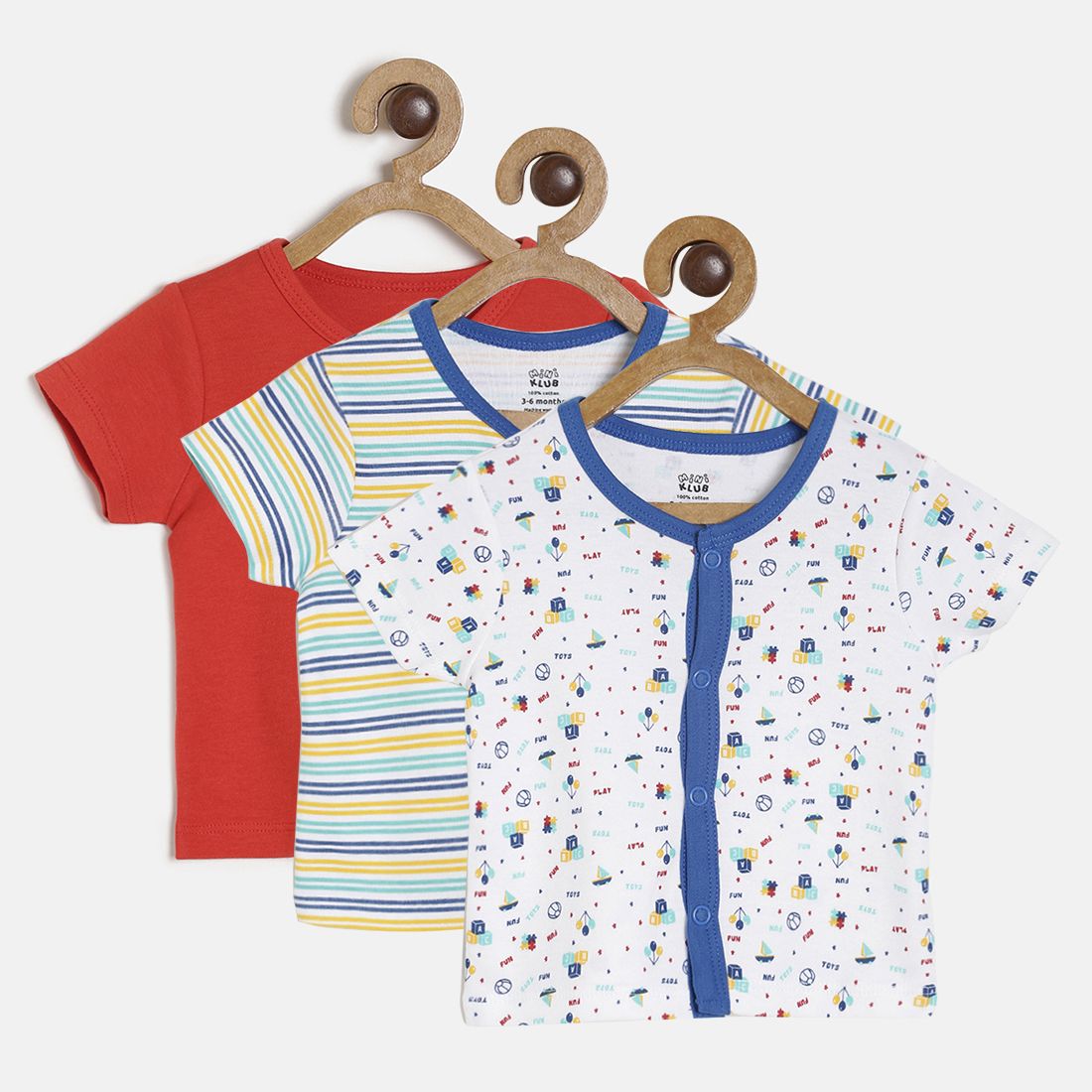 Baby Boys Red, White & Blue Cotton Printed & Striped T-Shirts Pack of 3 Regular Fit Casual Kids T-Shirts