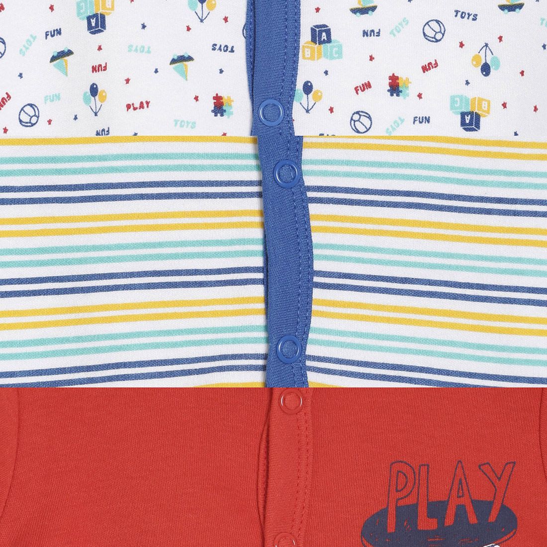 Baby Boys Red, White & Blue Cotton Printed & Striped T-Shirts Pack of 3 Regular Fit Casual Kids T-Shirts