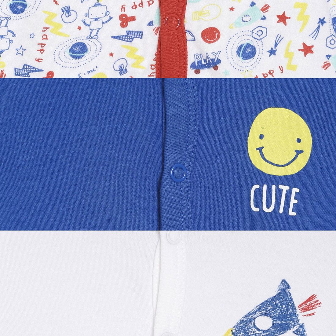 Baby Boys White, Blue & Red Cotton Printed & Solid Front Open Vests Pack of 3 Regular Fit Casual Kids Vests