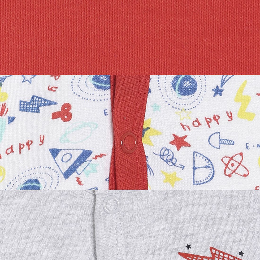 Baby Boys Red, Grey & White Cotton Printed & Solid Front Open Vests Pack of 3 Regular Fit Casual Kids