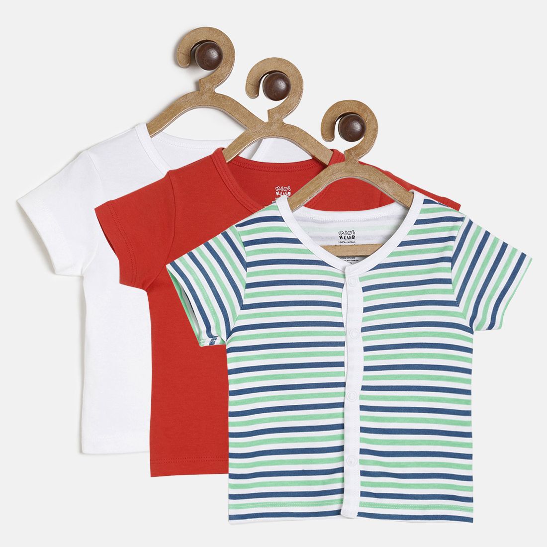 Baby Boys White, Red & Green Cotton Solid & Striped Front Open Vests Pack of 3 Regular Fit Casual Kids