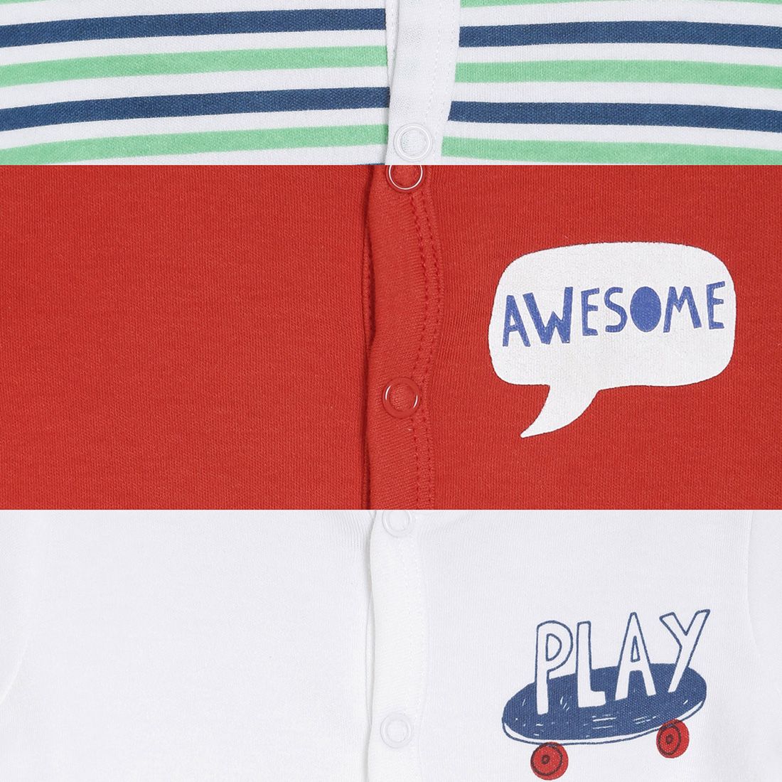 Baby Boys White, Red & Green Cotton Solid & Striped Front Open Vests Pack of 3 Regular Fit Casual Kids