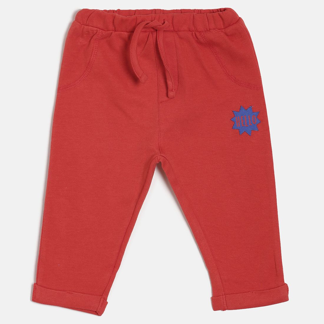 Baby Boys Red, Blue & White Cotton Printed & Solid Joggers Pack of 3 Regular Fit Casual Kids Bottom Wear