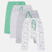 Baby Boys Green, Grey & White Cotton Printed & Solid Joggers Pack of 4 Regular Fit Casual Kids Bottom Wear