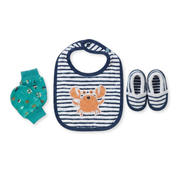 Baby Navy Blue White and Teal Cotton Bib Mittens and Booties Set Crab Design Newborn Essentials