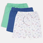 Baby Boys White Blue & Green Cotton Shorts Pack of 3 Regular Fit Casual Baby Shorts
