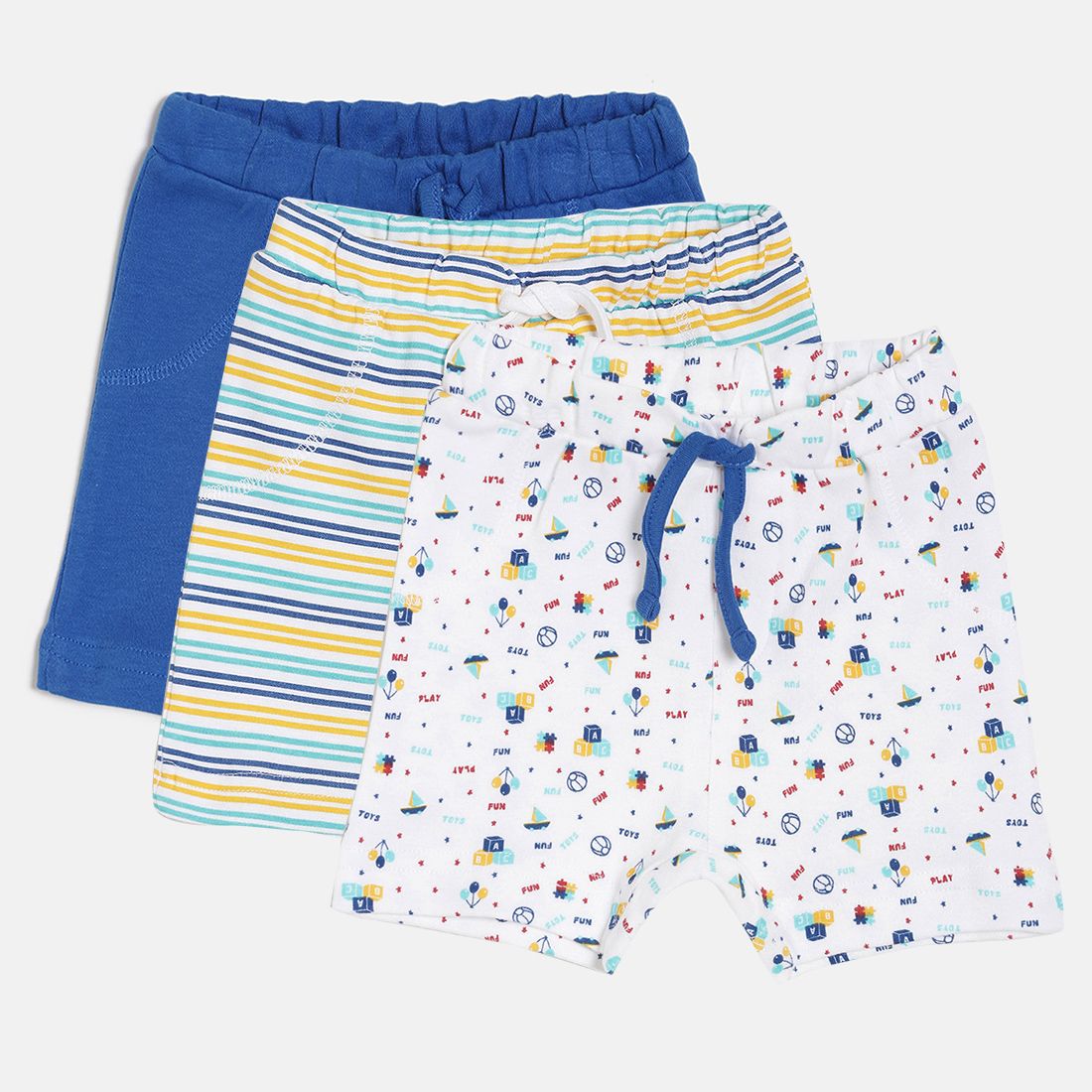Baby Boys White Blue & Yellow Cotton Shorts Pack of 3 Regular Fit Casual Baby Shorts