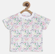 Baby Boys White Dinosaur Print Cotton T-Shirt Regular Fit Casual Baby T-Shirt