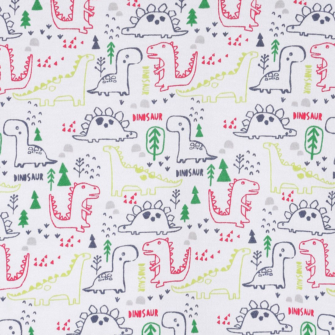 Baby Boys White Dinosaur Print Cotton T-Shirt Regular Fit Casual Baby T-Shirt