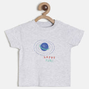 Baby Boys Grey Melange Happy Planet Print Cotton T-Shirt Regular Fit Casual Baby T-Shirt