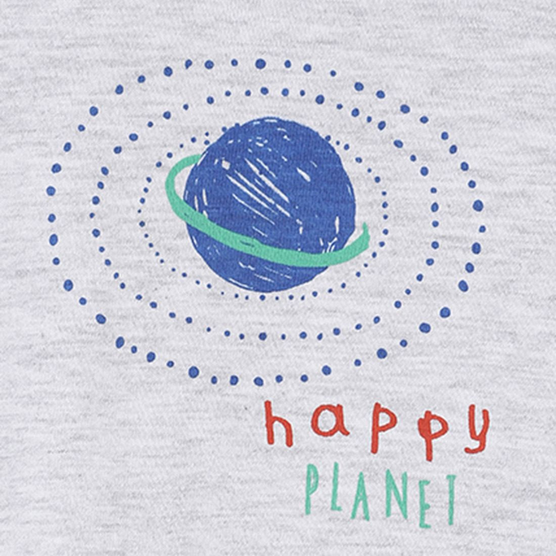 Baby Boys Grey Melange Happy Planet Print Cotton T-Shirt Regular Fit Casual Baby T-Shirt