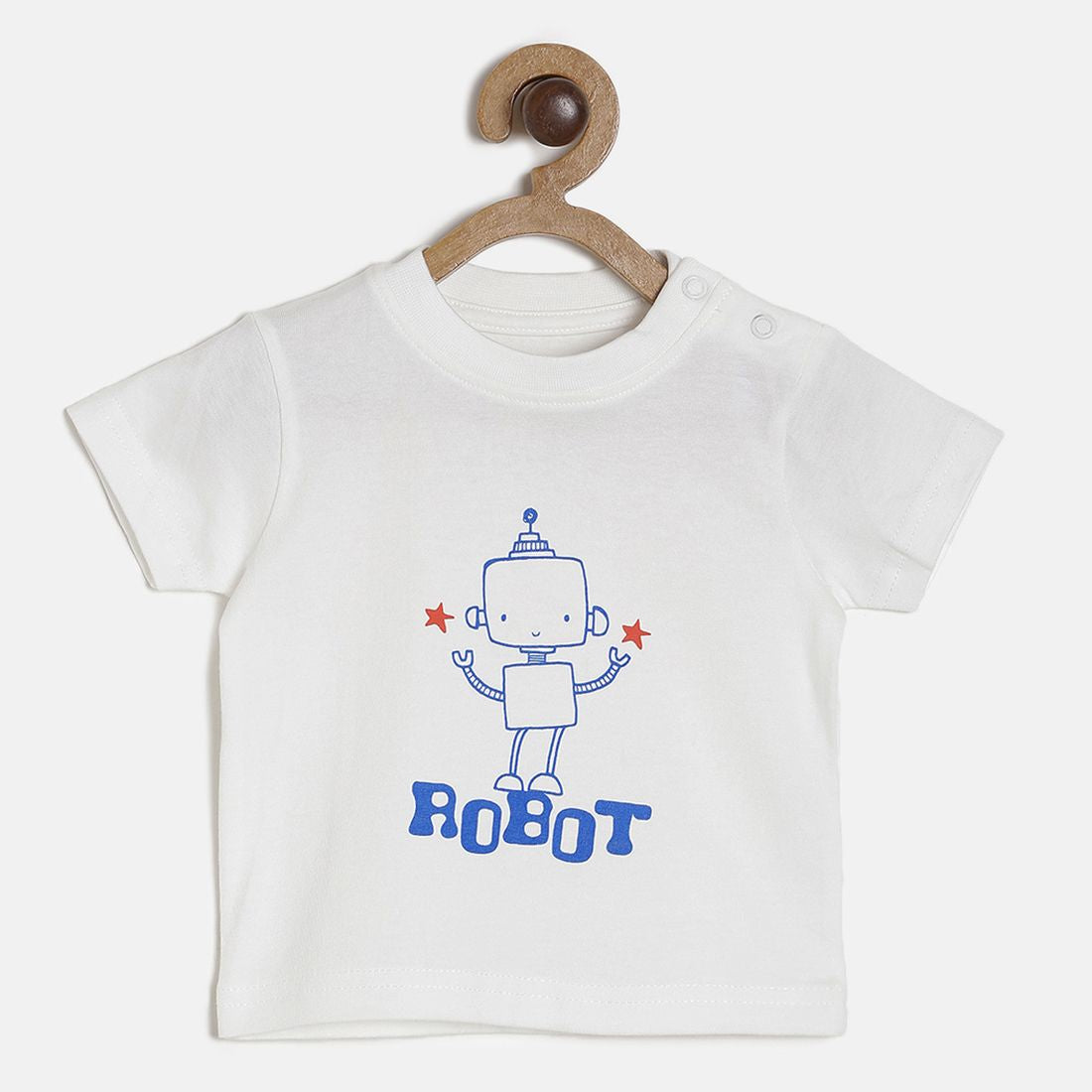 Baby Boys White Robot Print Cotton T-Shirt Regular Fit Casual Baby T-Shirt