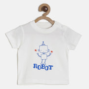 Baby Boys White Robot Print Cotton T-Shirt Regular Fit Casual Baby T-Shirt