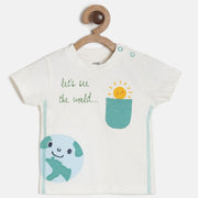 Baby Boys White Earth Applique Cotton T-Shirt Regular Fit Casual Baby T-Shirt