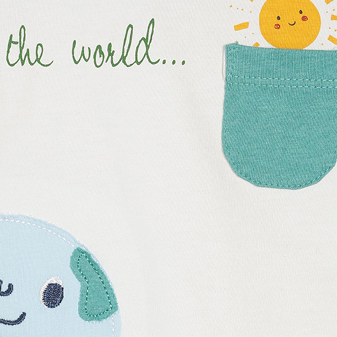 Baby Boys White Earth Applique Cotton T-Shirt Regular Fit Casual Baby T-Shirt