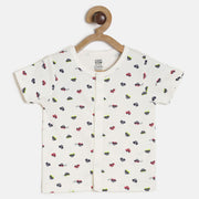 Baby Boys White Car Print Cotton Front Open Vest Regular Fit Casual Baby Vest