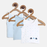 Baby Boys White & Light Blue Cotton Vest Pack of 3 Regular Fit Casual Baby Vest