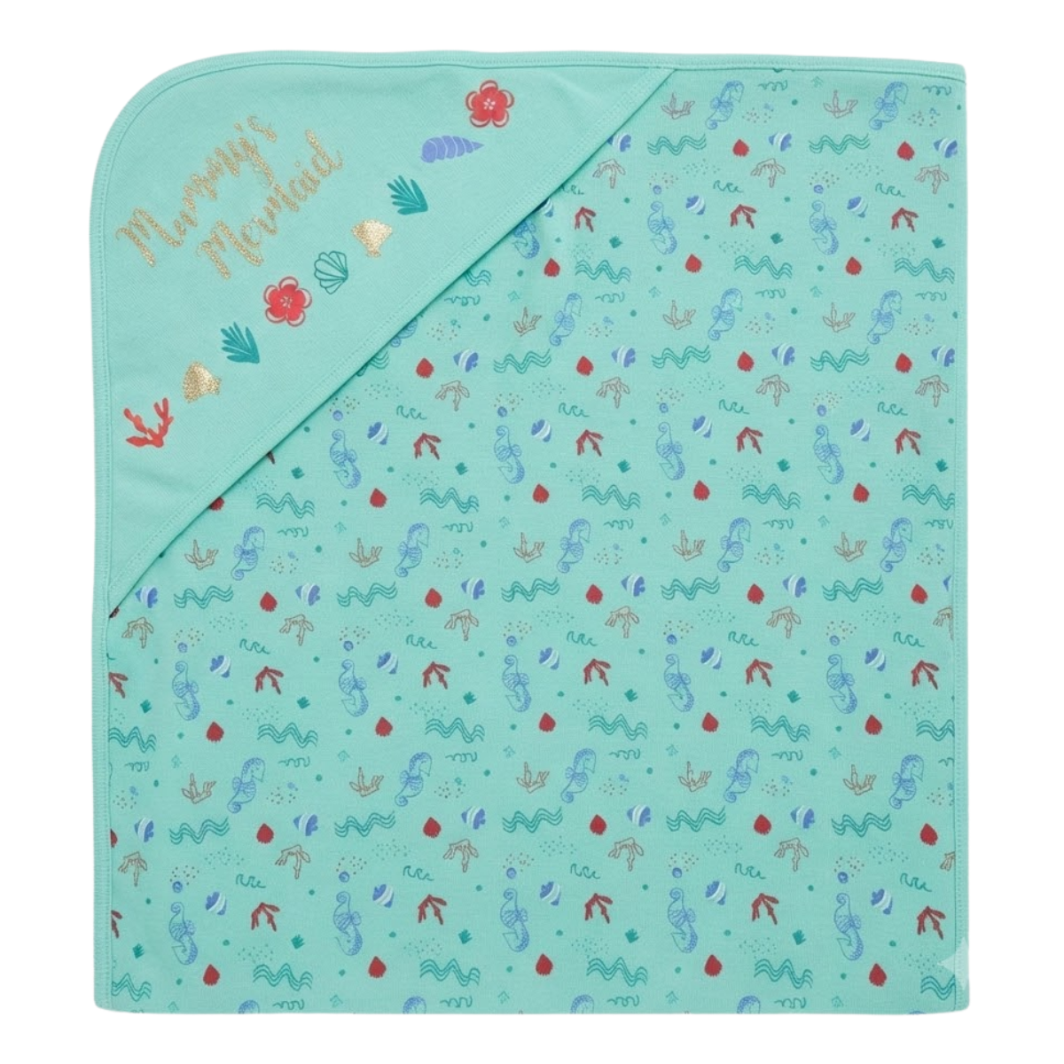 Baby Aqua Cotton Hooded Wrapper Sea Print Soft Newborn Essential