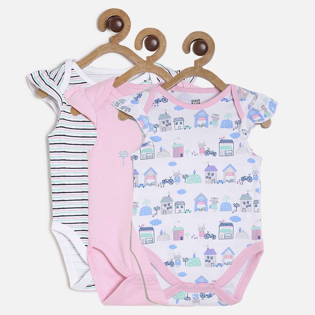 Baby Girls White & Pink Cotton Bodysuit Pack of 3 Regular Fit Casual Baby Bodysuit