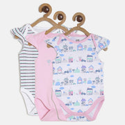 Baby Girls White & Pink Cotton Bodysuit Pack of 3 Regular Fit Casual Baby Bodysuit