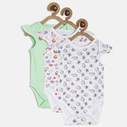 Baby Girls White & Mint Green Cotton Bodysuit Pack of 3 Regular Fit Casual Baby Bodysuit