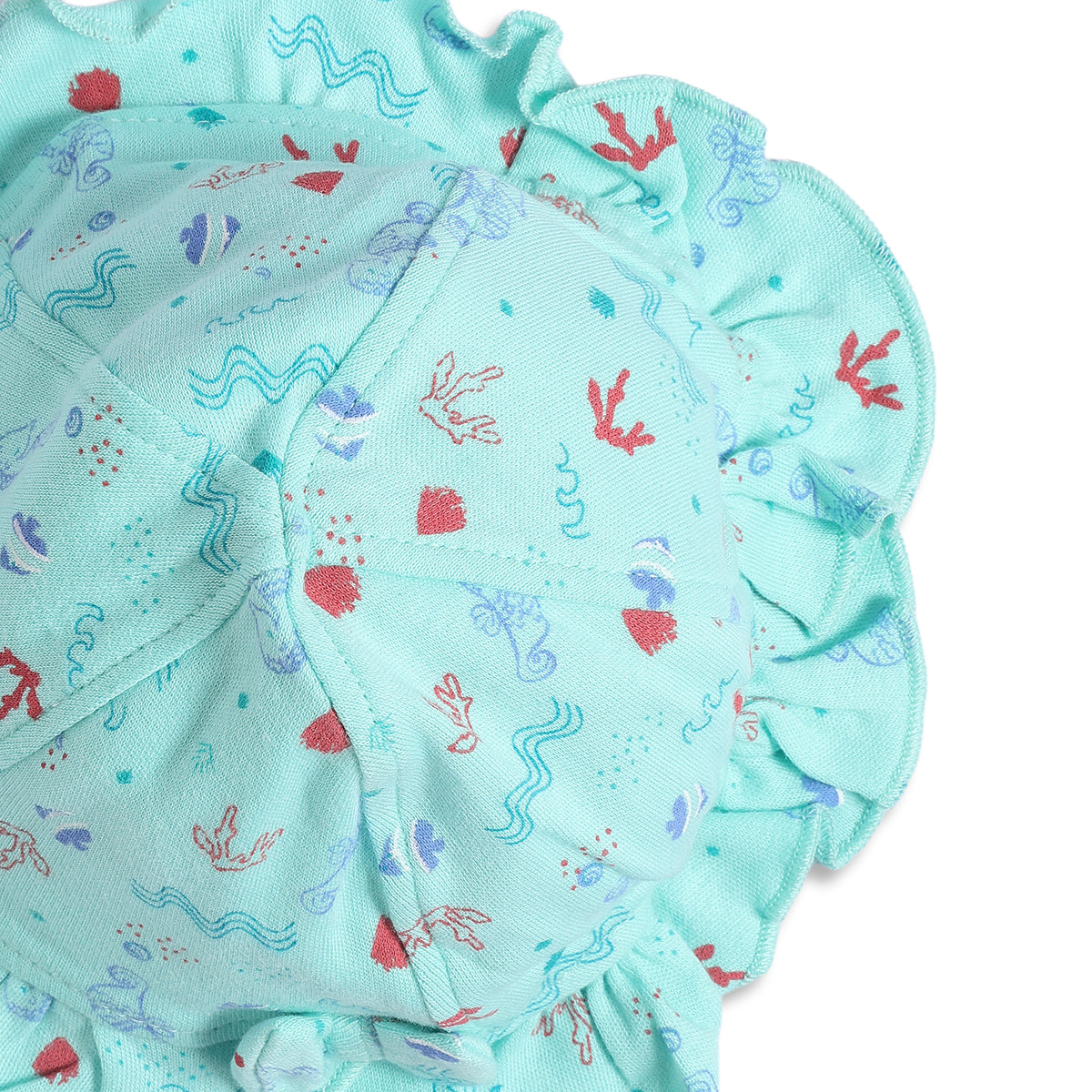 Baby Girls Mint Green Printed Cotton Frill Cap Regular Fit Casual Baby Cap