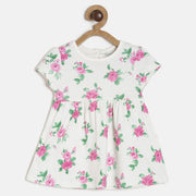 Baby Girls White & Pink Floral Printed Cotton Dress Regular Fit Casual Baby Dress