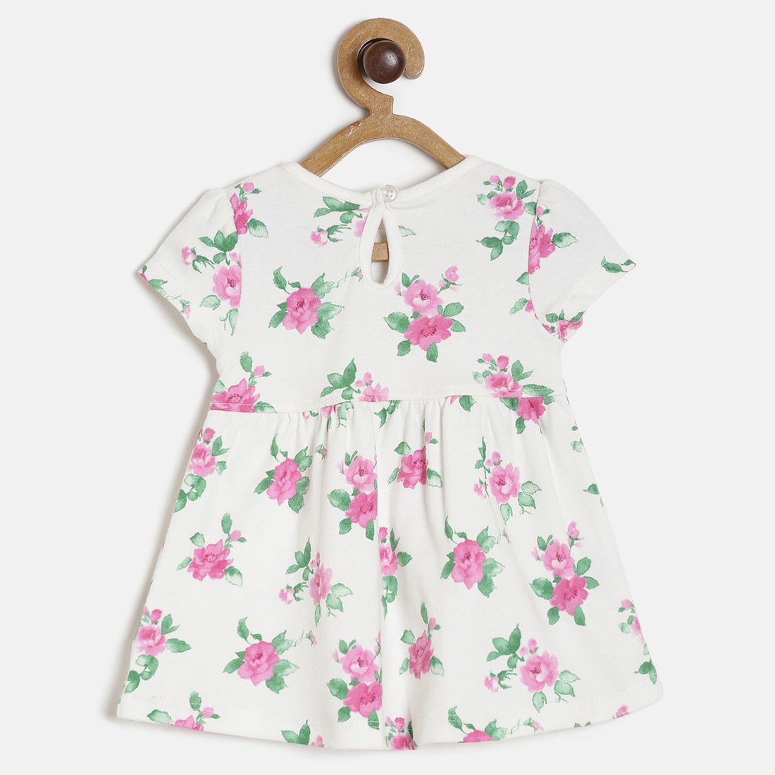 Baby Girls White & Pink Floral Printed Cotton Dress Regular Fit Casual Baby Dress