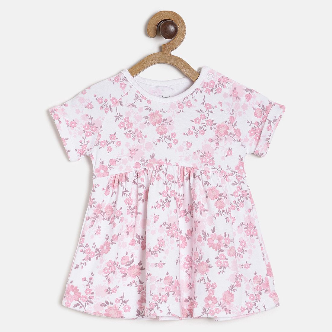Baby Girls White & Pink Floral Printed Cotton Dress Regular Fit Casual Baby Dress