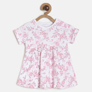 Baby Girls White & Pink Floral Printed Cotton Dress Regular Fit Casual Baby Dress