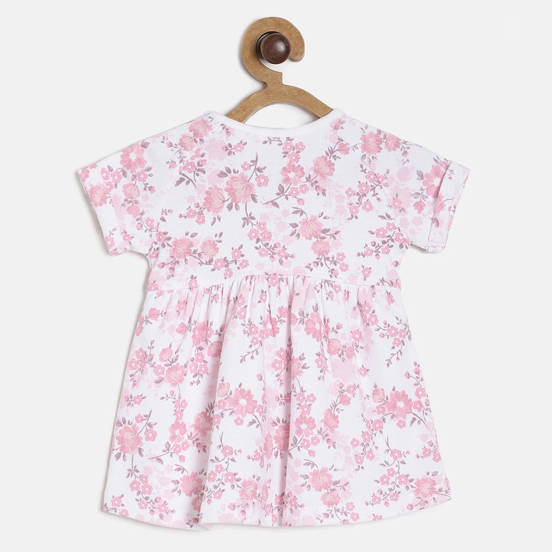 Baby Girls White & Pink Floral Printed Cotton Dress Regular Fit Casual Baby Dress