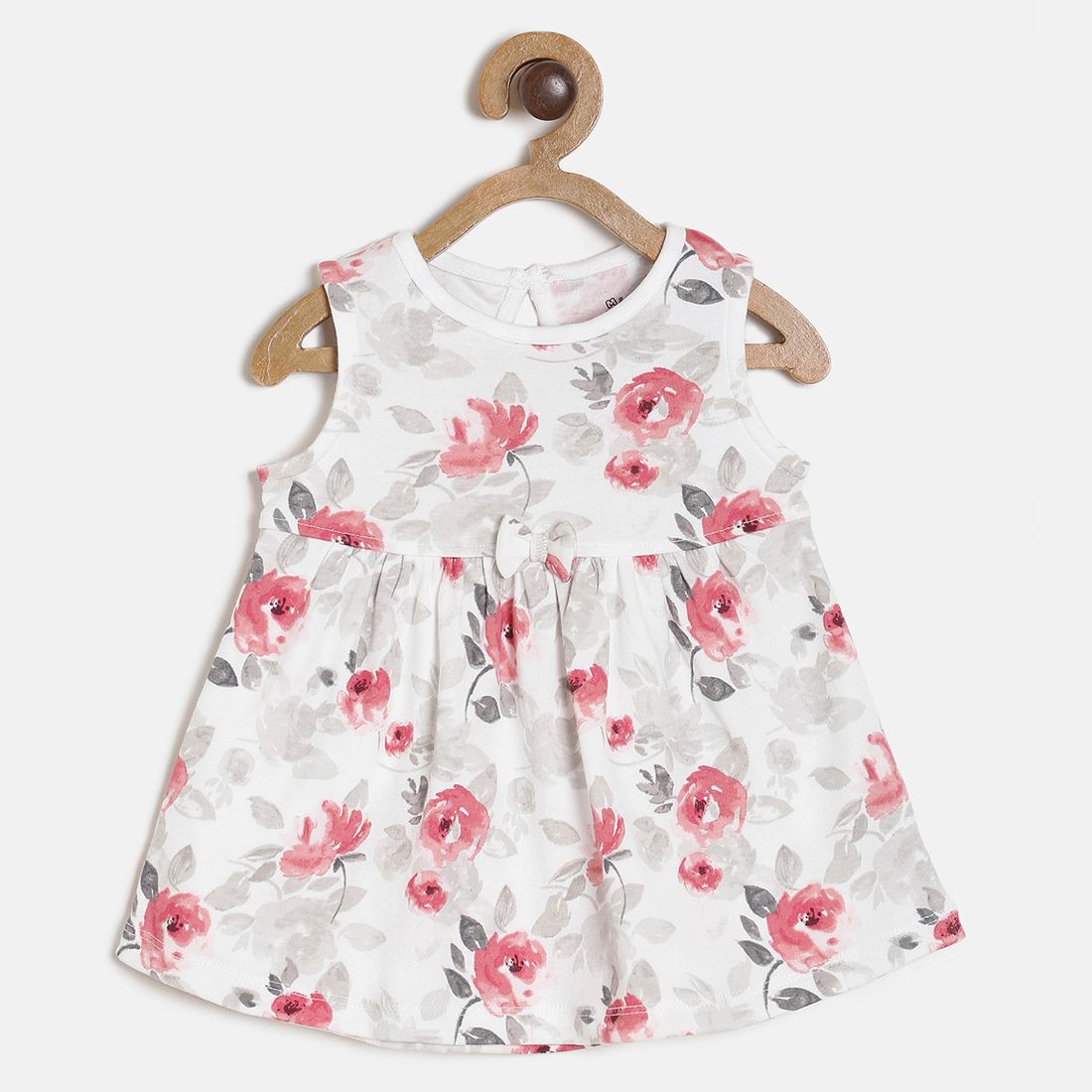 Baby Girls White & Pink Floral Printed Sleeveless Cotton Dress Regular Fit Casual Baby Dress