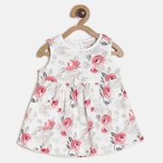 Baby Girls White & Pink Floral Printed Sleeveless Cotton Dress Regular Fit Casual Baby Dress