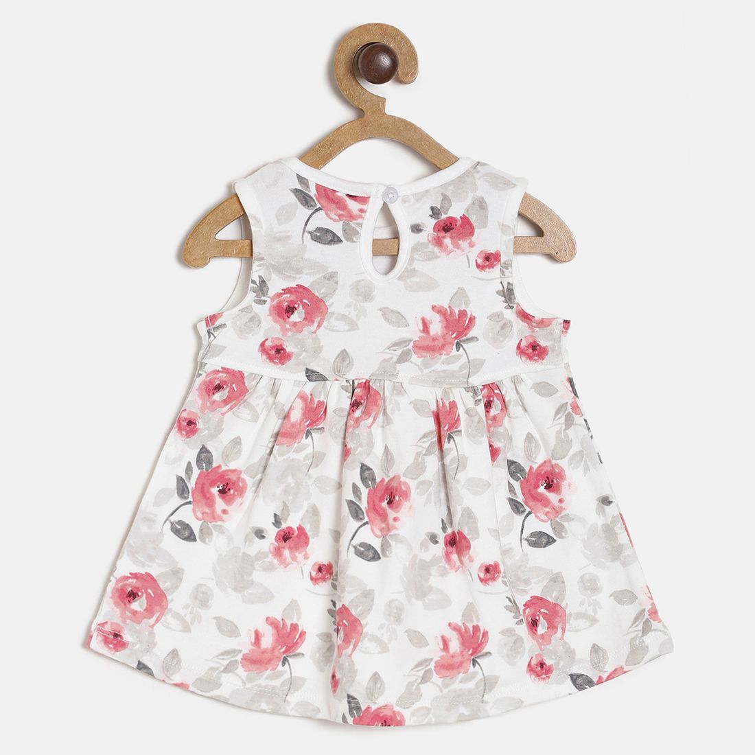 Baby Girls White & Pink Floral Printed Sleeveless Cotton Dress Regular Fit Casual Baby Dress