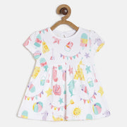 Baby Girls White Beach Print Cotton Dress Regular Fit Casual Baby Dress