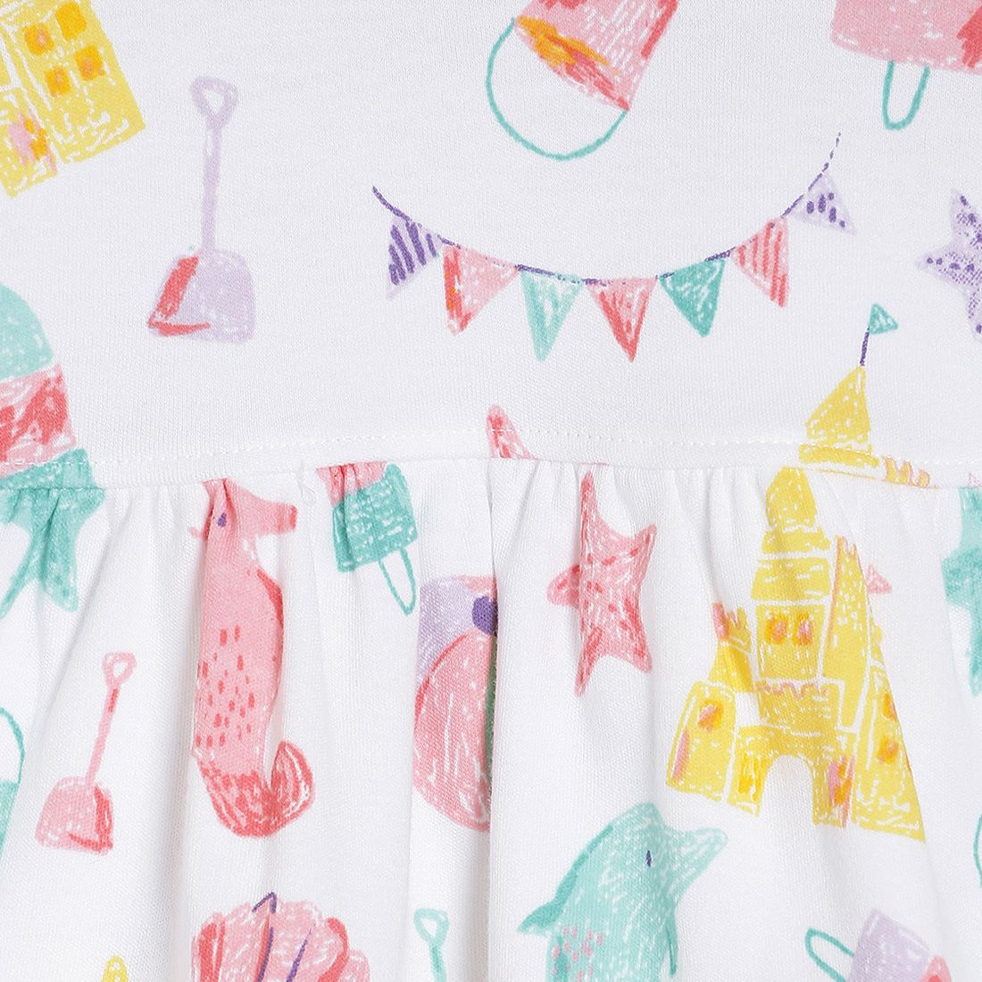 Baby Girls White Beach Print Cotton Dress Regular Fit Casual Baby Dress