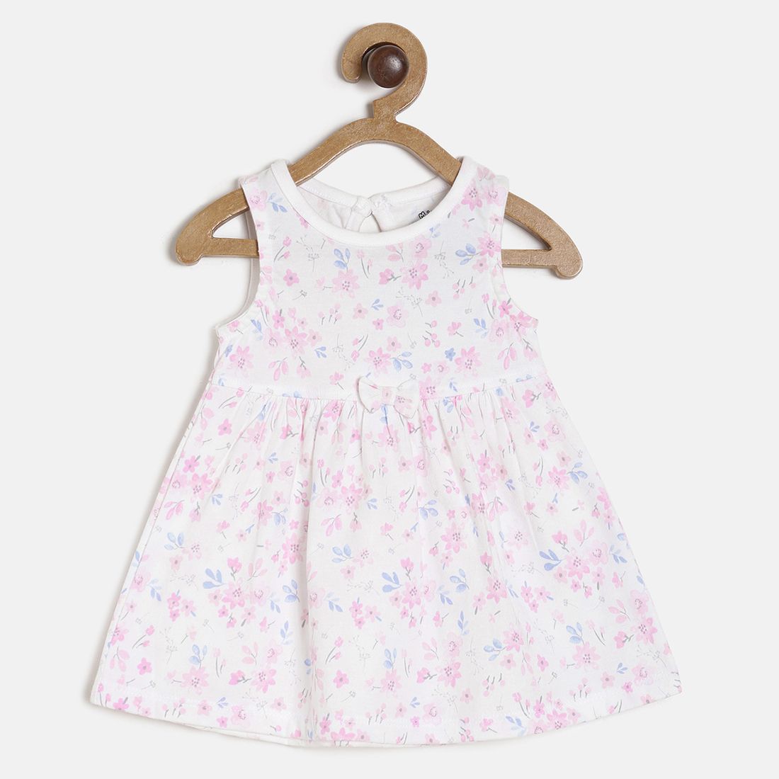 Baby Girls White & Pink Floral Printed Sleeveless Cotton Dress Regular Fit Casual Baby Dress